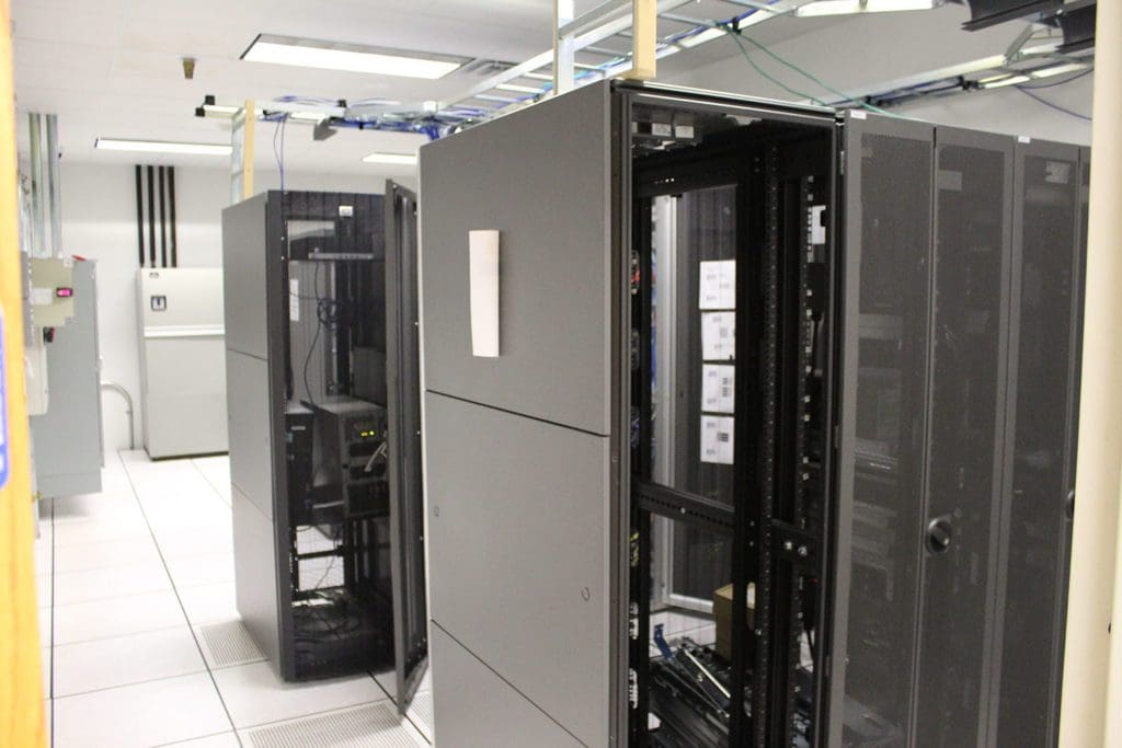 Angled view of a server room used for Microsoft Cloud Solution Providers