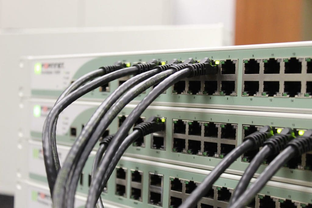 Close up of IT network cabling system