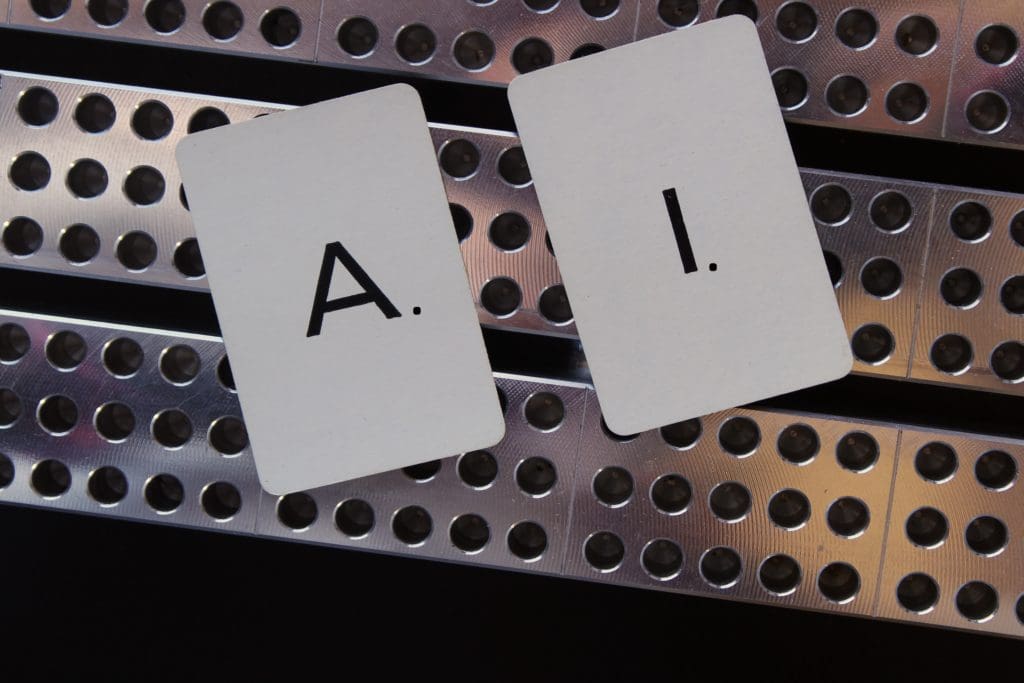 Cards with the letter "A" and "I" on them for Artificial Intelligence by KT Connections for the evolution of the Internet.