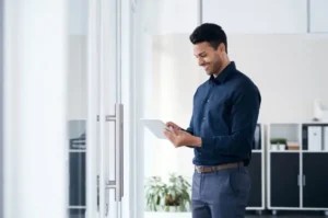 Man working on a tablet in the office