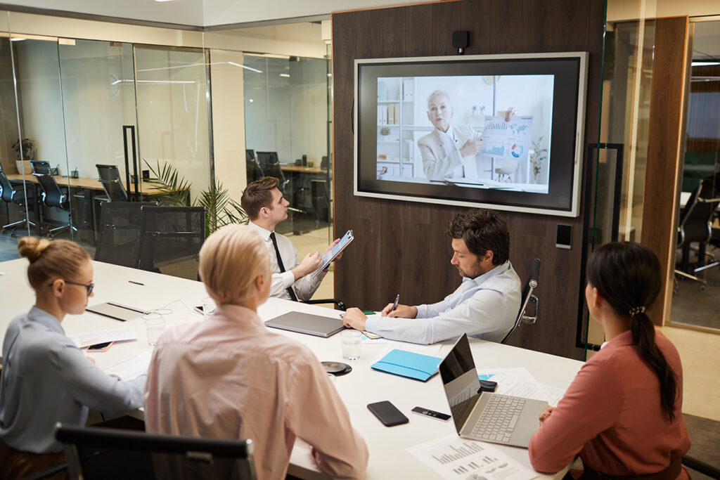 Business meeting held in smart conference room