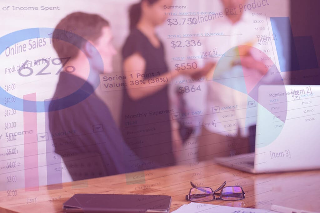 Data and stats overlayed onto small business employees