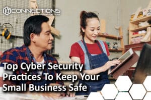 Small business owners implement cybersecurity practices to protect their business.