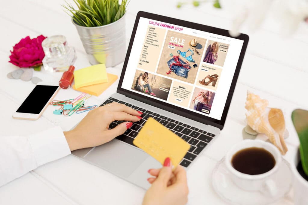 Woman-entering-her-credit-card-information-into-a-fake-shopping-ad-made-by-AI