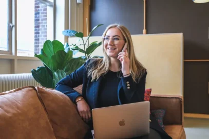 Business professional speaking with technology support Business professional speaking with technology support